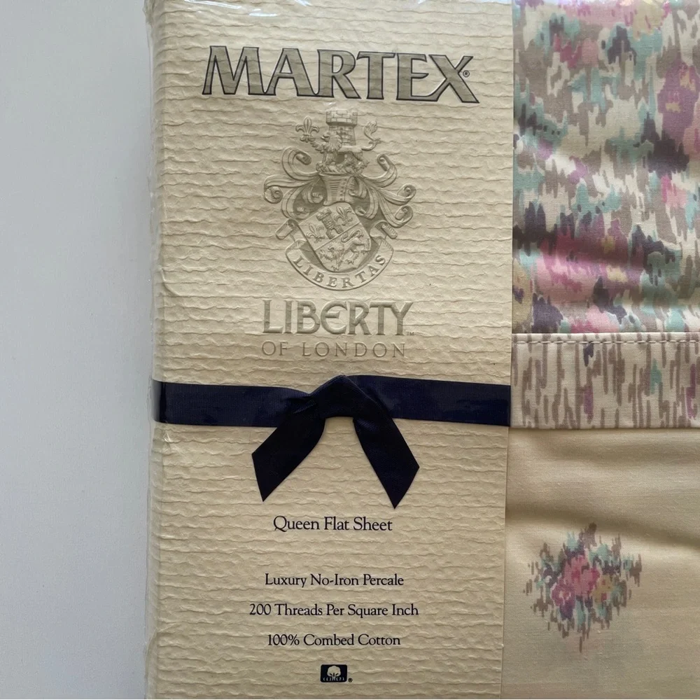 NOS VTG Martex Liberty of London Nutmeg Cream Queen Flat Sheet Pink Floral Print
